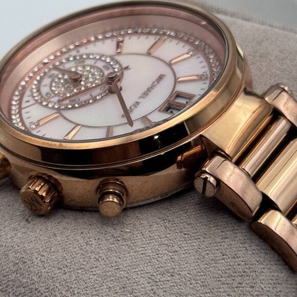 Michael Kors Sawyer Watch MK6282 Women's Rose Gold Tone Chronograph 38mm & box - Picture 15 of 16